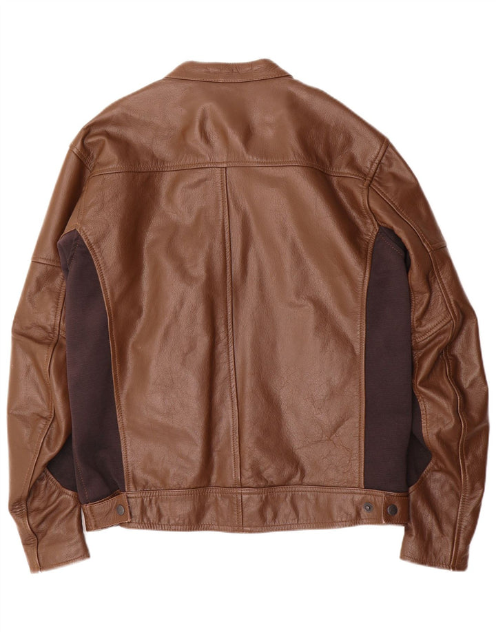 Course Herren-Leder-Racer-Jacke, UK 38, mittelbraunes Colourblock-Leder