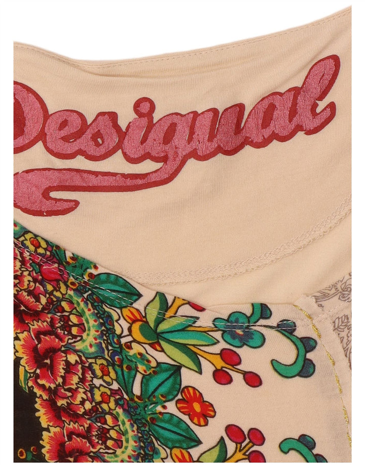 Desigual Damen-Blusenoberteil mit Fledermausärmeln, UK-Größe 42, mittleres gebrochenes Weiß mit Blumenmuster