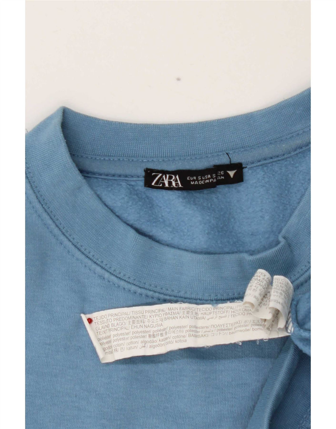Zara Damen Crop Sweatshirt Pullover UK 10 Small Blau Polyester
