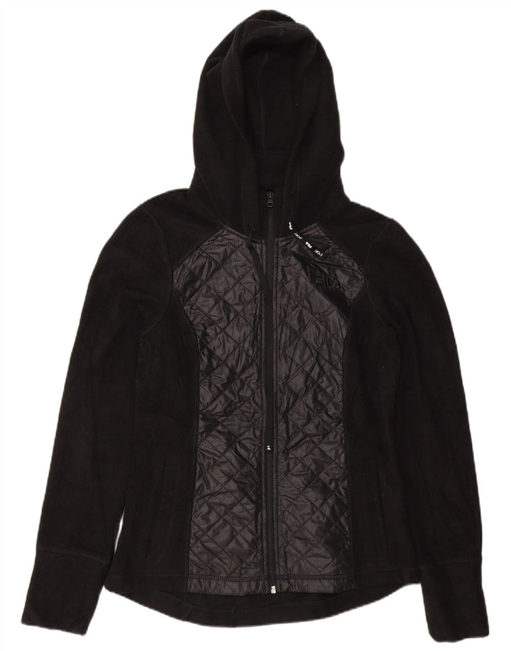FILA Womens Hooded Fleece Jacket UK 6 XS Black Polyester
