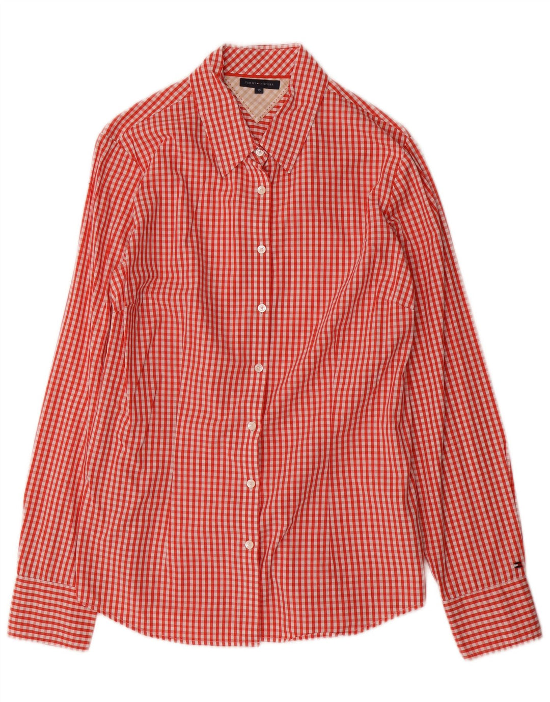 Tommy Hilfiger Damen-Hemd, US 10, große rote Gingham-Baumwolle