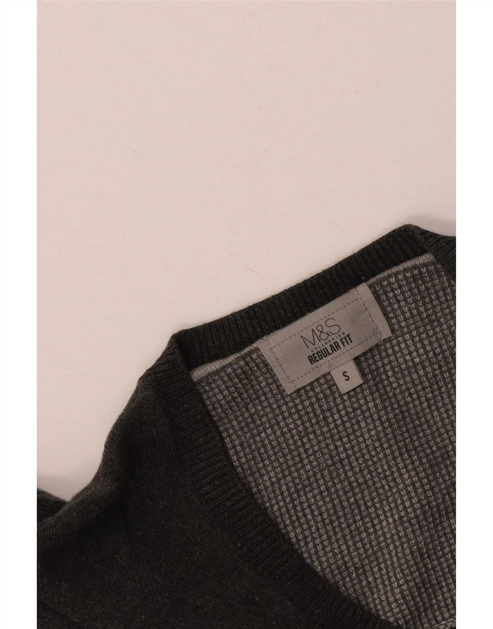 Marks & Spencer Herren-Pullover, reguläre Passform, V-Ausschnitt, Größe S, Grau