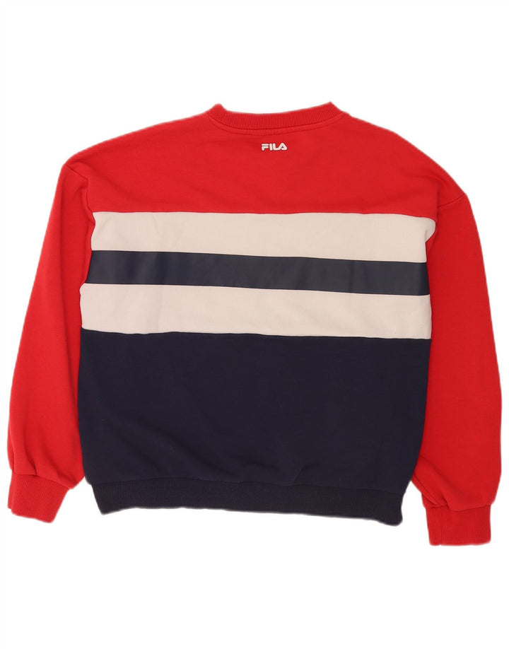 Fila Damen Grafik-Sweatshirt-Pullover UK 14 Mittelrote Colourblock-Baumwolle
