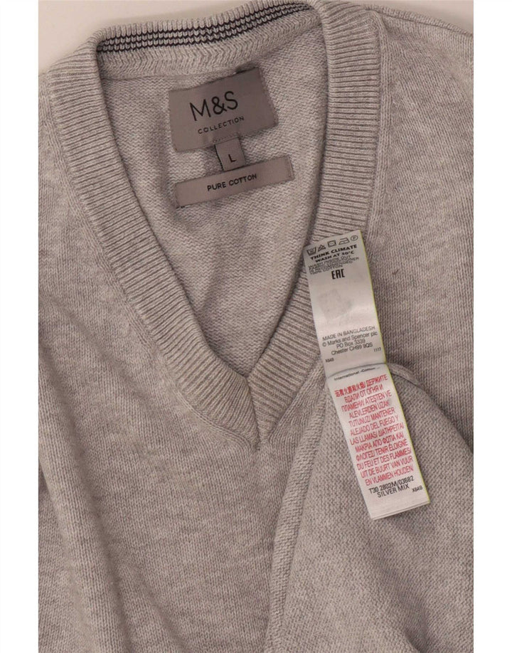 Marks & Spencer Herren-Pullover mit V-Ausschnitt, groß, grau gefleckte Baumwolle