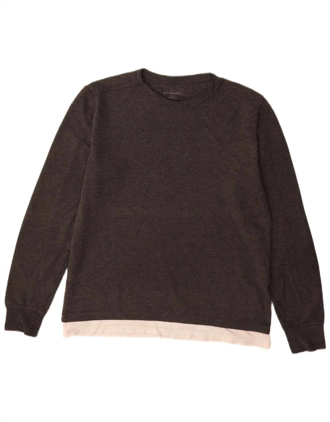 All Saints Herren Longline-Fit-Pullover mit U-Boot-Ausschnitt, Größe S, Grau