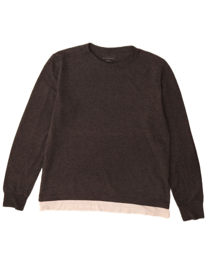 All Saints Herren Longline-Fit-Pullover mit U-Boot-Ausschnitt, Größe S, Grau
