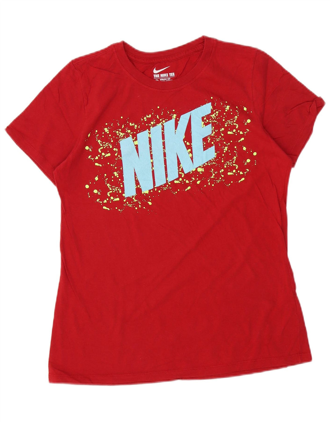 NIKE Damen Athletic Cut Graphic T-Shirt Top UK 14 Große rote Baumwolle