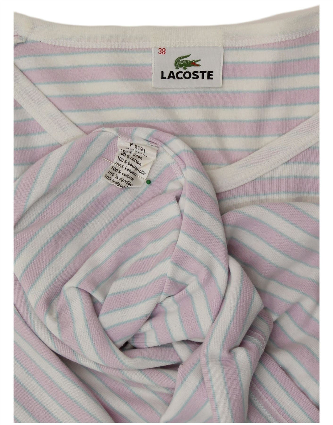 LACOSTE Damen Crop Off Shoulder T-Shirt Top EU 38 Mittellila gestreift