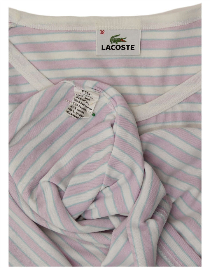 LACOSTE Damen Crop Off Shoulder T-Shirt Top EU 38 Mittellila gestreift