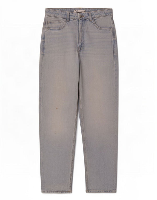 Zara Damen-Jeans mit hoher Taille und geradem Schnitt, EU 38, Größe S, W28, L28, Blau, Baumwolle