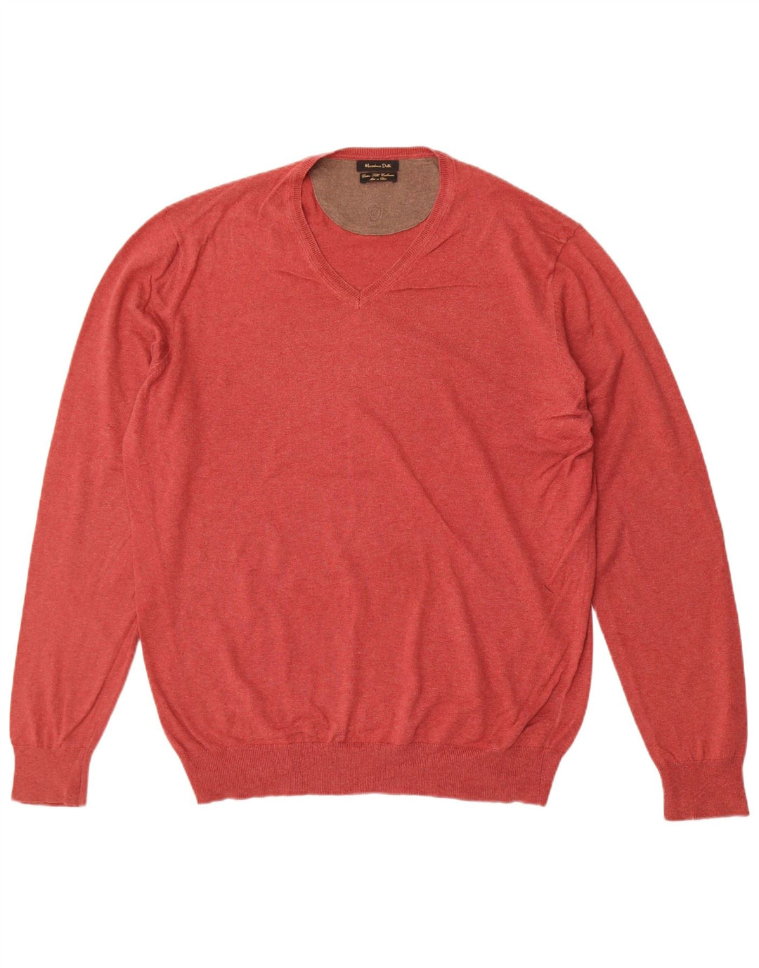 Massimo Dutti Herren-Pullover mit V-Ausschnitt, XL, rote Baumwolle