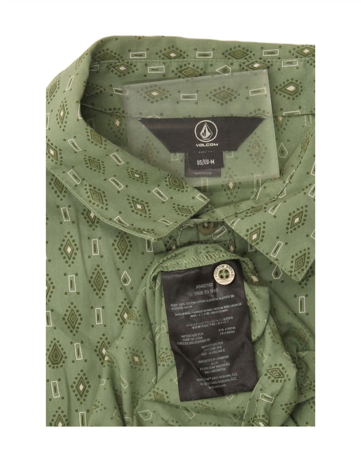 Volcom Herren-Kurzarmhemd aus mittelgrüner, geometrischer Baumwolle