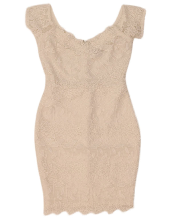 Lipsy Spitzen-Bodycon-Kleid für Damen, UK 12, Mittelweiß, Blumenmuster, Polyester