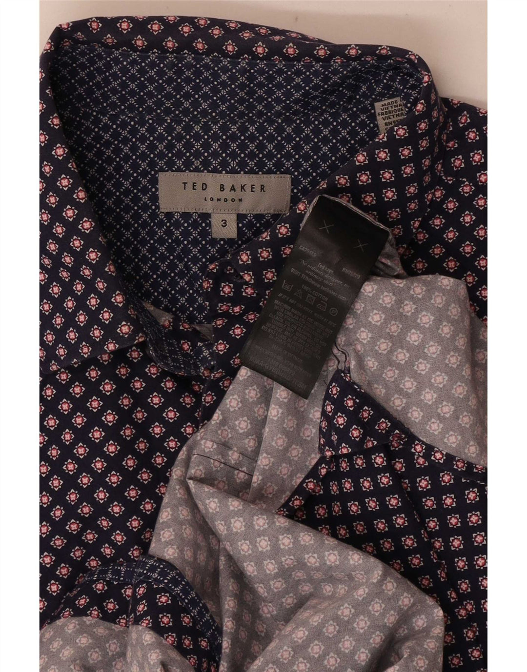 Ted Baker Herrenhemd, Größe 3, mittelgroß, marineblau, geblümt, Baumwolle