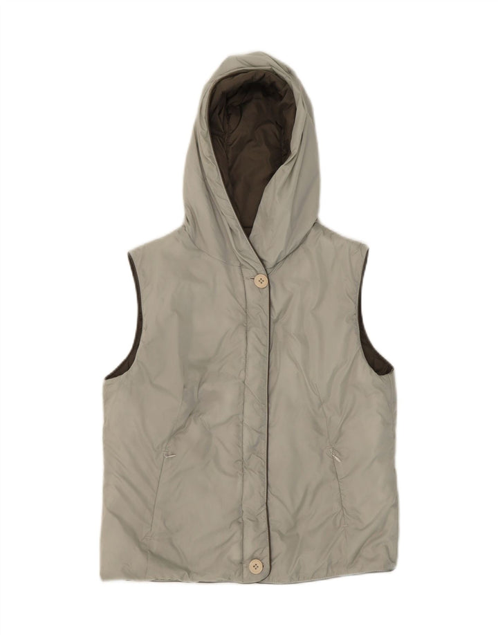 VINTAGE Womens Hooded Reversible Padded Gilet IT 42 Medium Grey Nylon Vintage Vintage and Second-Hand Vintage from Messina Hembry 