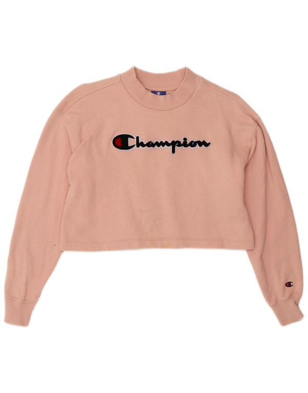 CHAMPION Damen Crop Graphic Sweatshirt Pullover UK 10 Small Pink