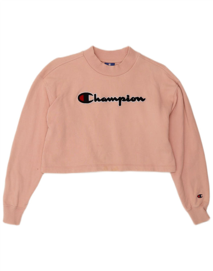 CHAMPION Damen Crop Graphic Sweatshirt Pullover UK 10 Small Pink