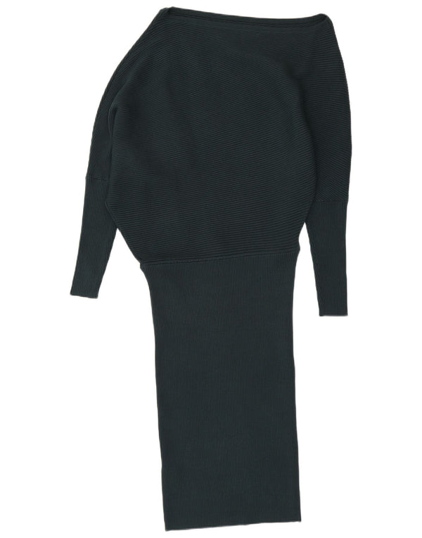 Reiss Damen Langarm-Schulterkleid UK 12 Mittelgrüne Viskose