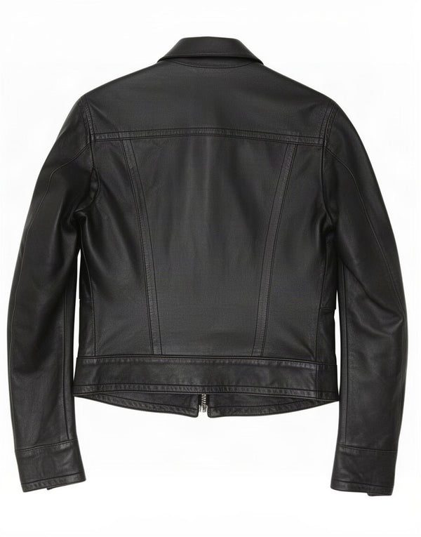 Calvin Klein Jeans Damen Crop Lederjacke UK 10 Small Schwarz