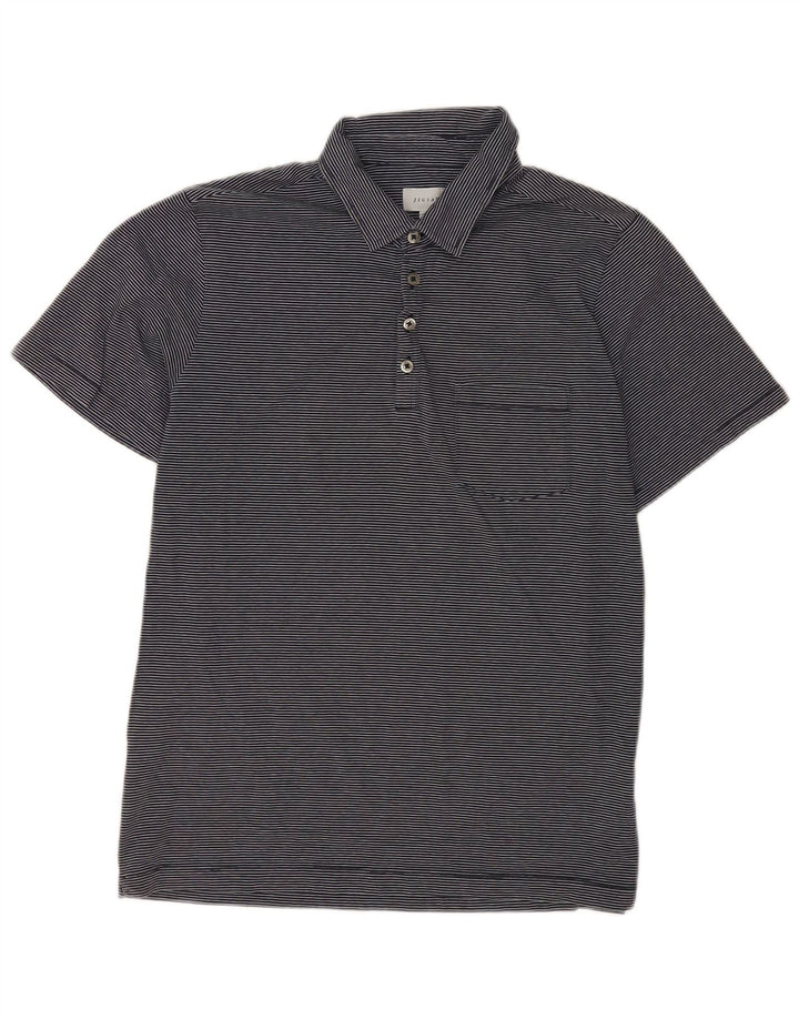 Jigsaw Herren-Poloshirt aus mittelblauer Nadelstreifen-Baumwolle in Marineblau