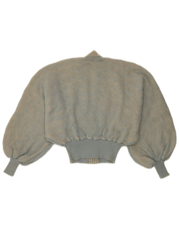 Vintage Damen Crop Zweireihiger Cardigan Pullover UK 16 Groß Blau