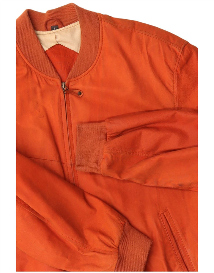 C&A Herren Leder Bomberjacke UK 40 Large Orange Leder
