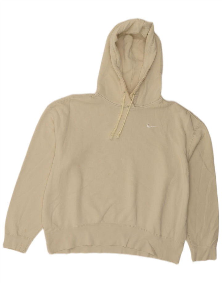 NIKE Womens Oversized Hoodie Jumper UK 14 Medium Off White Cotton