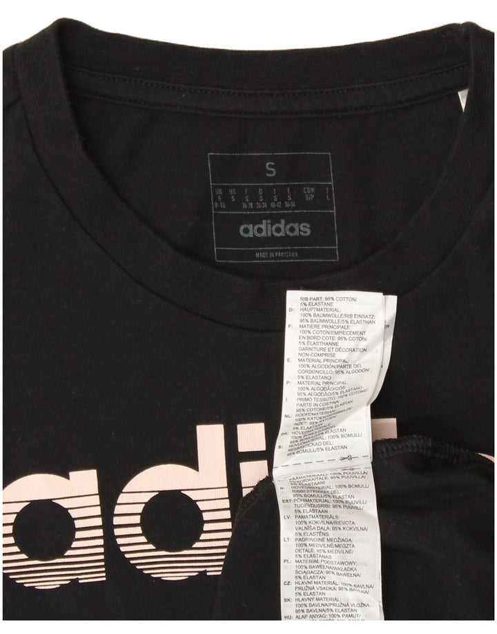 ADIDAS Damen Grafik T-Shirt Top UK 8/10 Small Schwarz Baumwolle