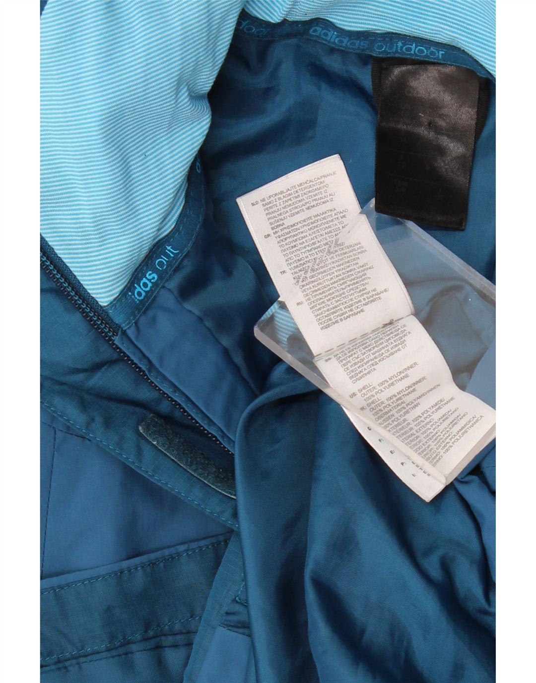 ADIDAS Damen Clima Proof Hooded Windjacke Mantel UK 14 Mittelblau