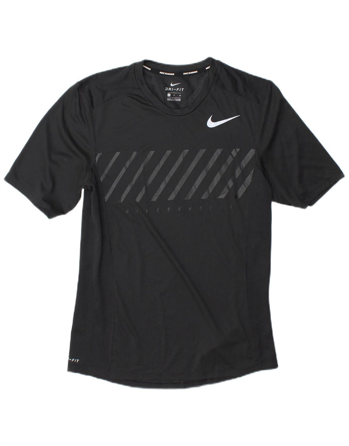 Nike Herren Dri Fit Lauf-T-Shirt, klein, schwarz gestreift, Polyester