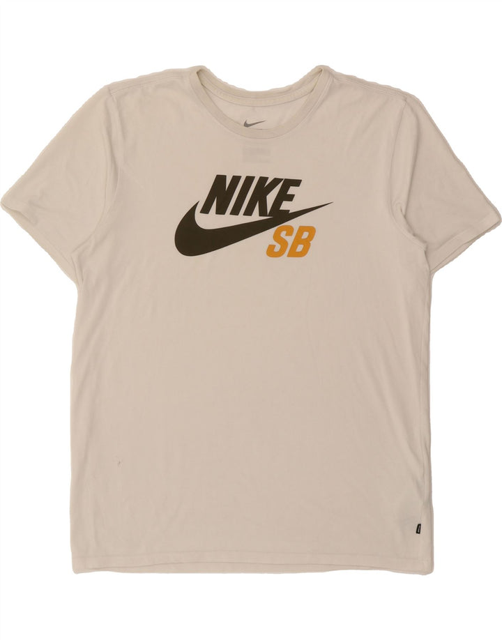 NIKE Mens Athletic Cut Graphic T-Shirt Top Large Off White Cotton Vintage Nike and Second-Hand Nike from Messina Hembry 
