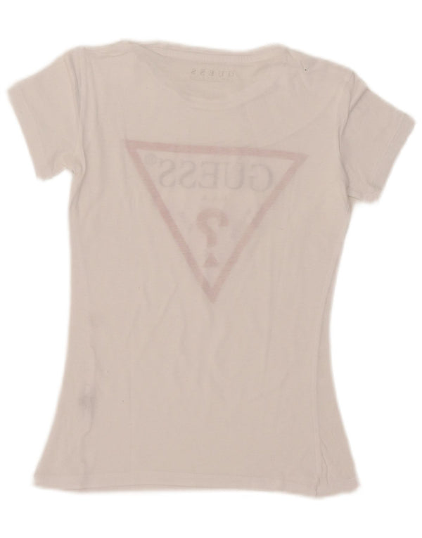 Guess Damen Crop Graphic T-Shirt Top UK 6 XS Weiß