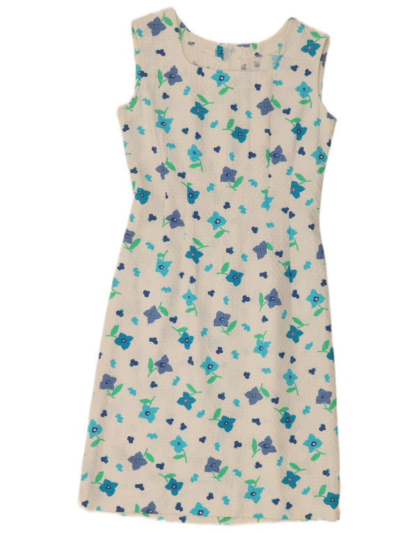 Vintage Damen Ärmelloses Etuikleid UK 12 Mittelweiß geblümt