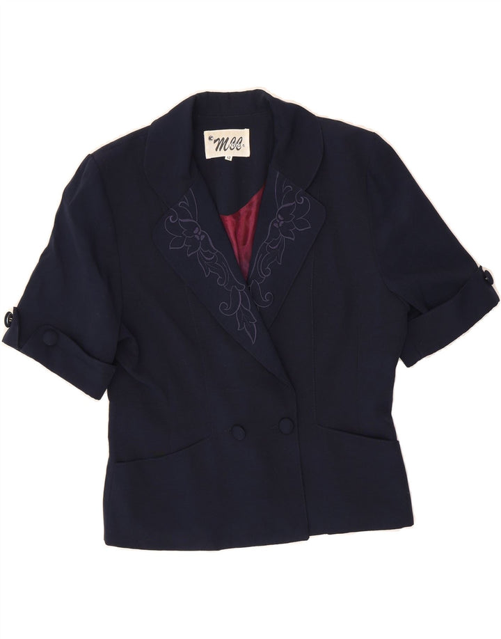 VINTAGE Womens Double Breasted Blazer Jacket IT 42 Medium Navy Blue Floral Vintage Vintage and Second-Hand Vintage from Messina Hembry 