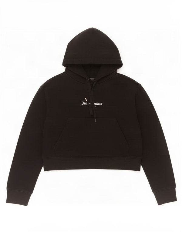 Juicy Couture Damen Crop Graphic Hoodie Pullover UK 14 Große schwarze Baumwolle