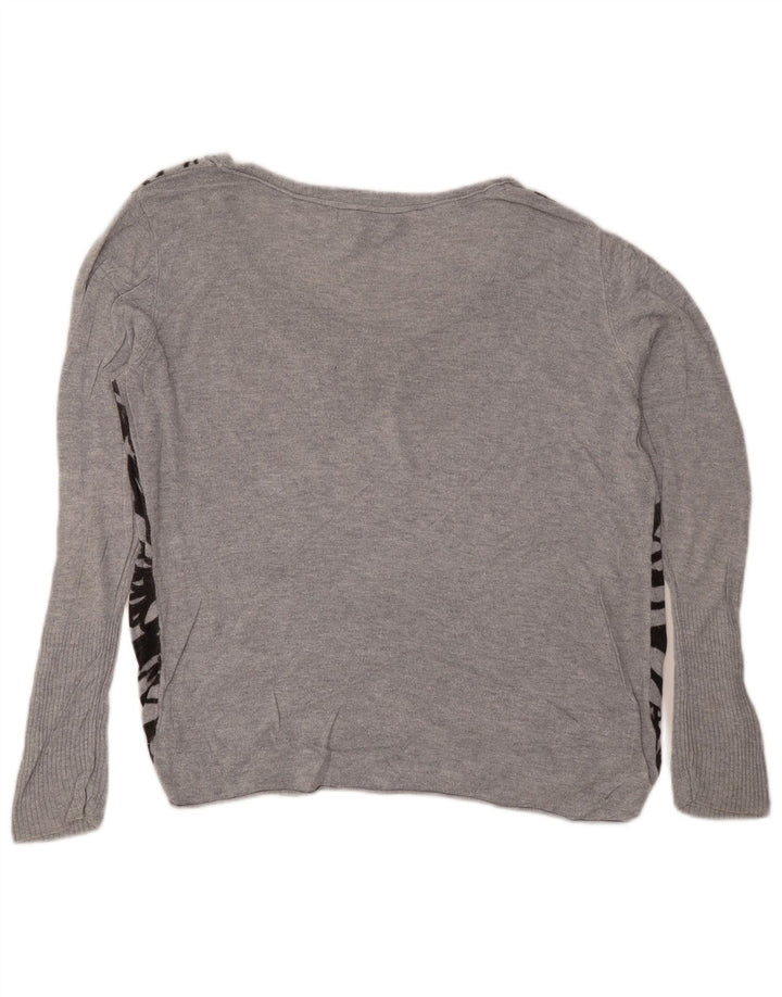 MOSSIMO Damen-Pullover mit bauchfreiem U-Boot-Ausschnitt, Gr. 16/18, groß, grau geblümt