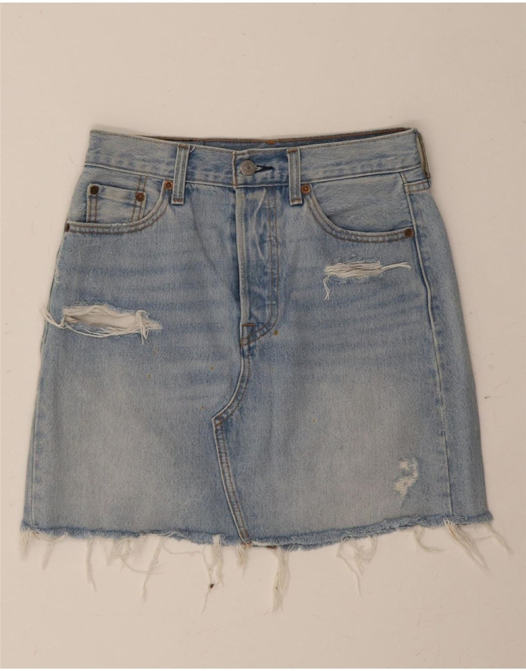 LEVI'S Womens Distressed Denim Skirt W26 Small Blue Cotton Vintage Levi's and Second-Hand Levi's from Messina Hembry 