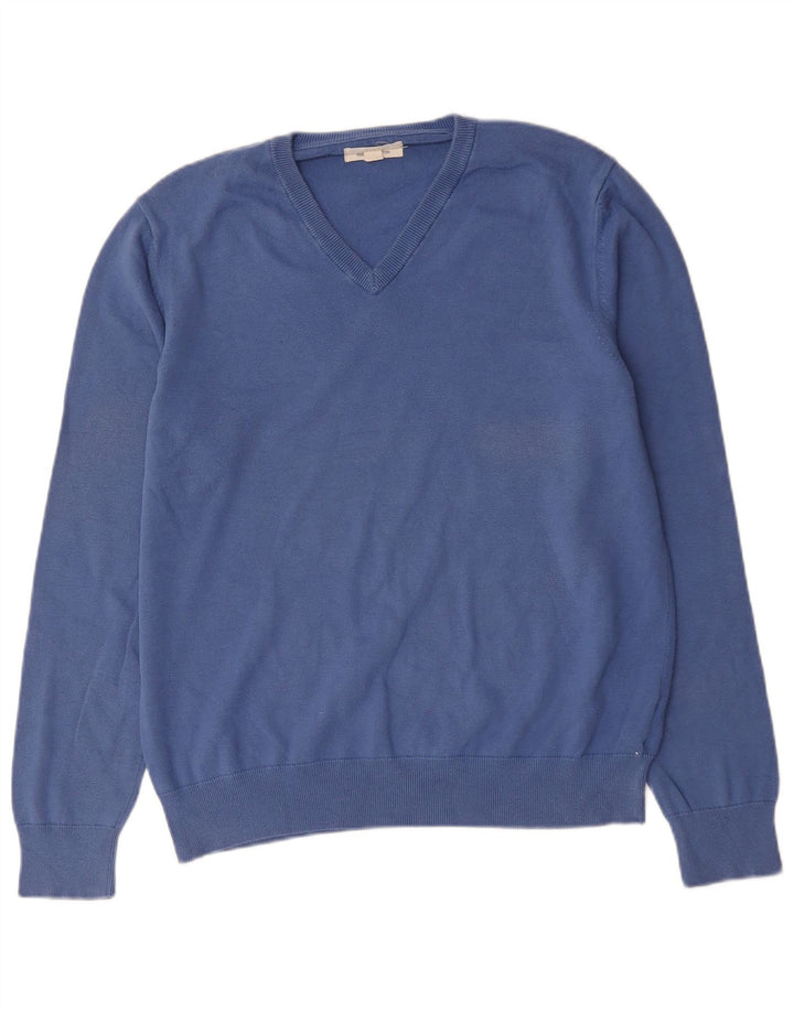 Marks & Spencer Herren-Pullover mit V-Ausschnitt, groß, aus blauer Baumwolle