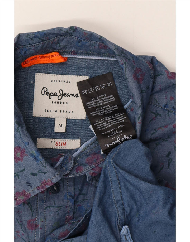 PEPE JEANS Slim-Hemd für Herren aus mittelblauer Baumwolle mit Blumenmuster