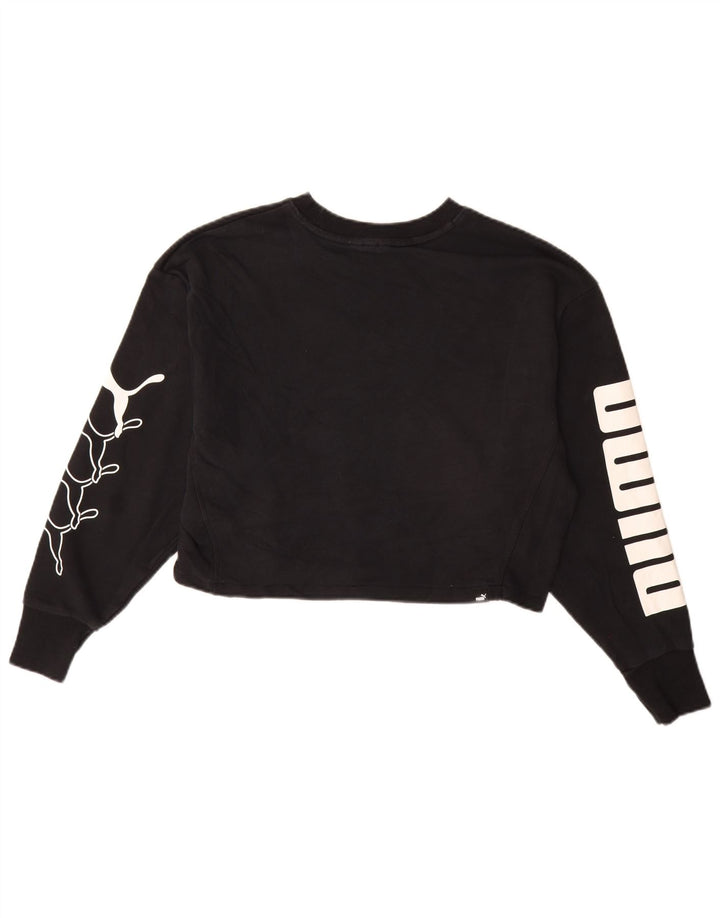 PUMA Damen Oversize Crop Graphic Sweatshirt Pullover UK 10 Small Schwarz