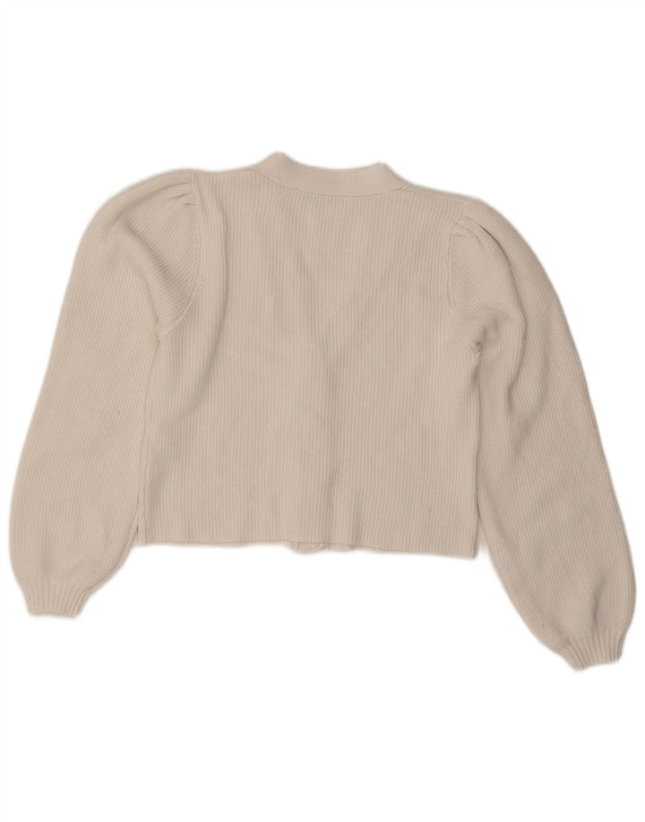 Zara Damen Crop Cardigan Pullover UK 10 Small Weiße Viskose