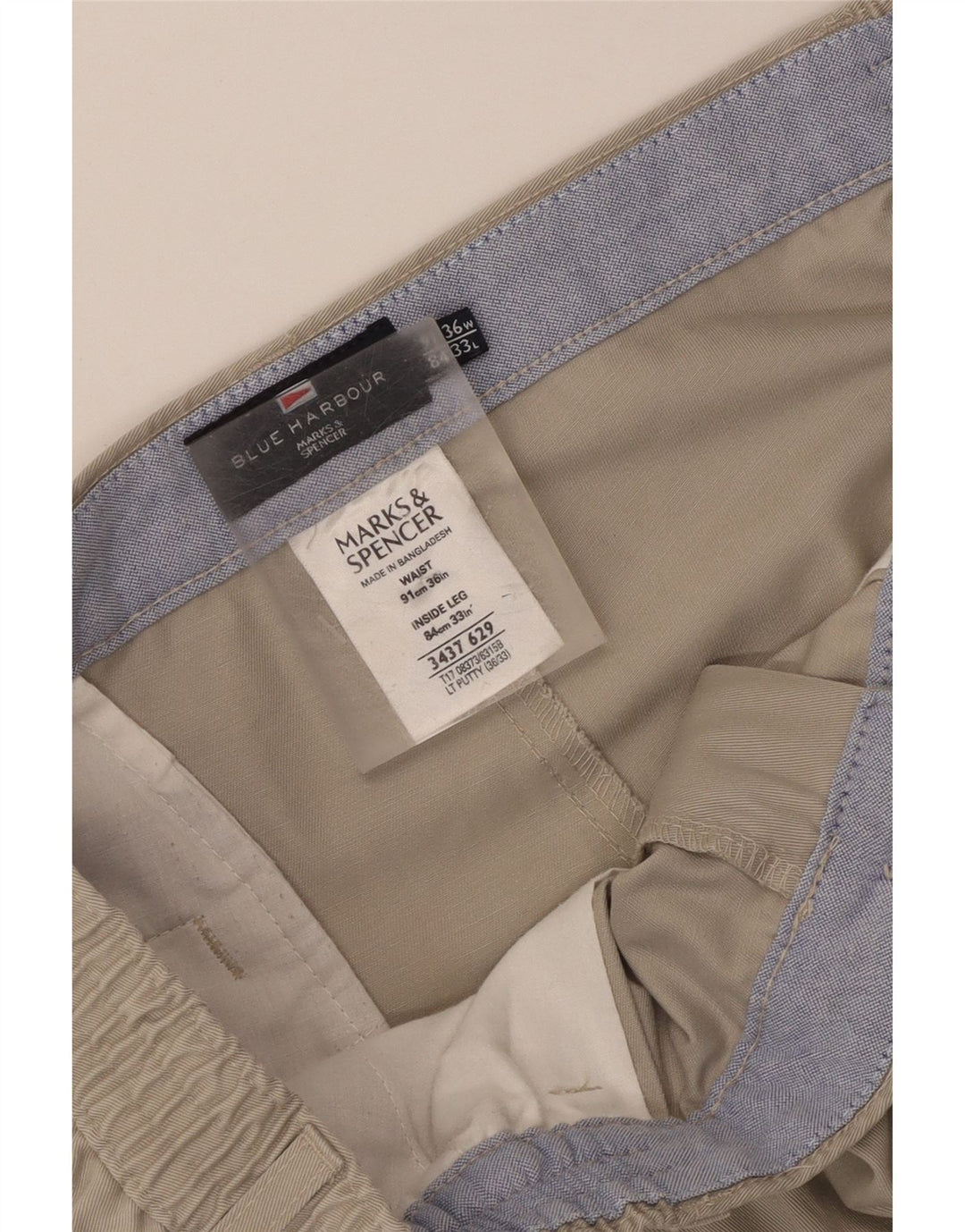 Marks & Spencer Herren-Chinohose Harbor Pegged, Blau, W36, L33, Beige