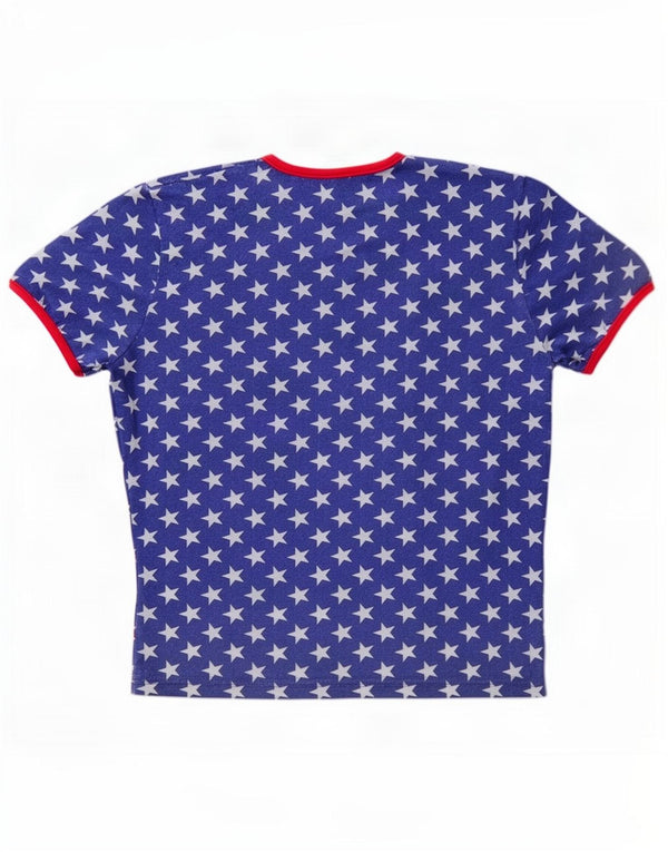 Gas Womens Abstract Pattern T-Shirt Top UK 14 Mittelblaue Baumwolle