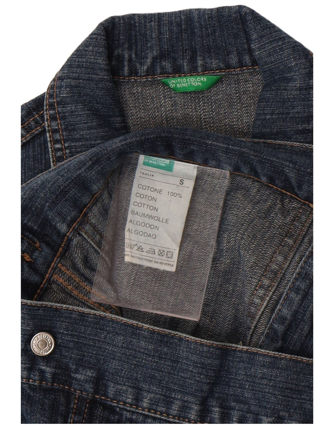 Benetton Damen Jeansjacke UK 10 Small Blaue Baumwolle