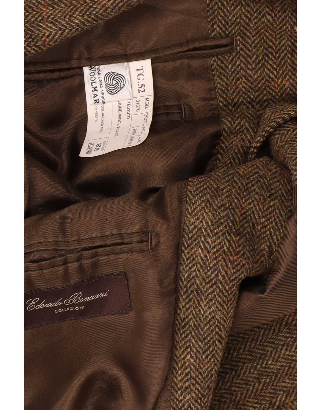Vintage Herren 3-Knopf-Blazer-Jacke IT 52 XL Khaki Herringbone Wolle