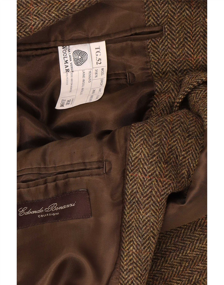Vintage Herren 3-Knopf-Blazer-Jacke IT 52 XL Khaki Herringbone Wolle