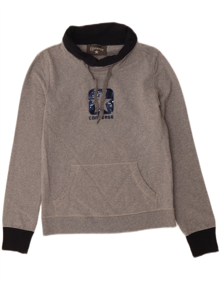 CONVERSE Womens Graphic Sweatshirt Jumper UK 12 Medium Grey Colourblock Vintage Converse and Second-Hand Converse from Messina Hembry 