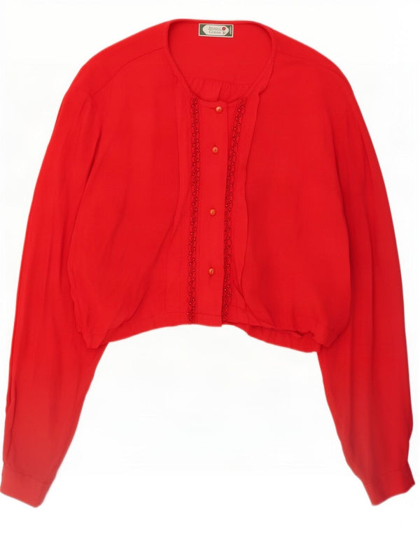 Vintage Womens Crop Oversized Shirt Blouse UK 16 Large Red