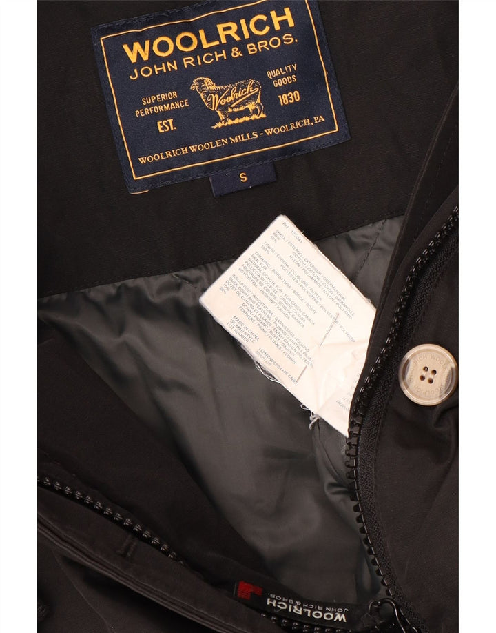 Woolrich Wattierter Damenmantel mit Kapuze, UK 10, Größe S, Schwarz, Baumwolle