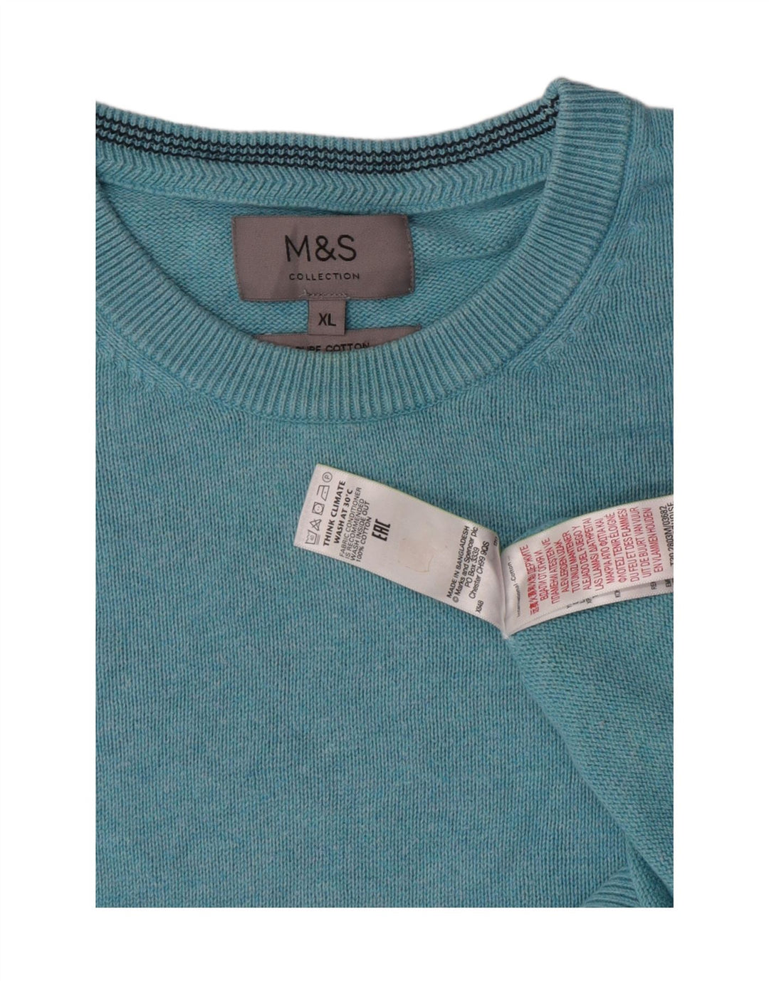 Marks & Spencer Herren-Pullover mit Rundhalsausschnitt, XL, blaue Baumwolle
